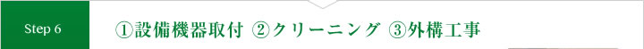 (1)設備機器取付 (2)クリーニング (3)外構工事